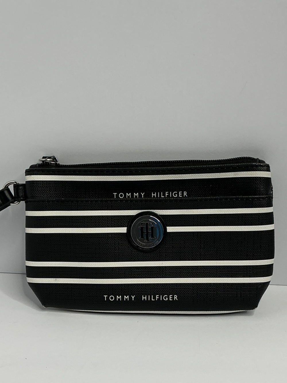 Tommy Hilfiger Black and White Striped Toiletry Pouch